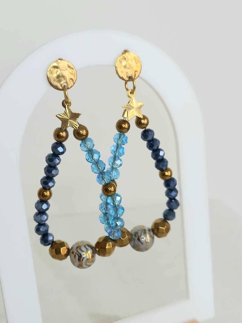 Boucles d'oreilles bleues hématite - Verre acier inoxydable