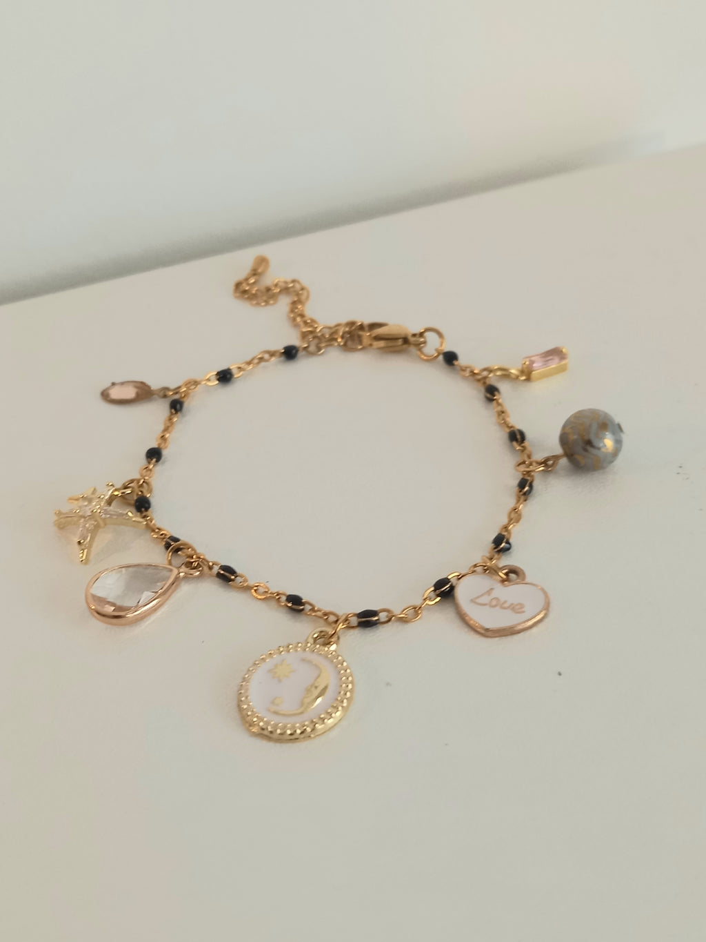 Bracelet tendance Breloques acier inoxydable verre 17cm