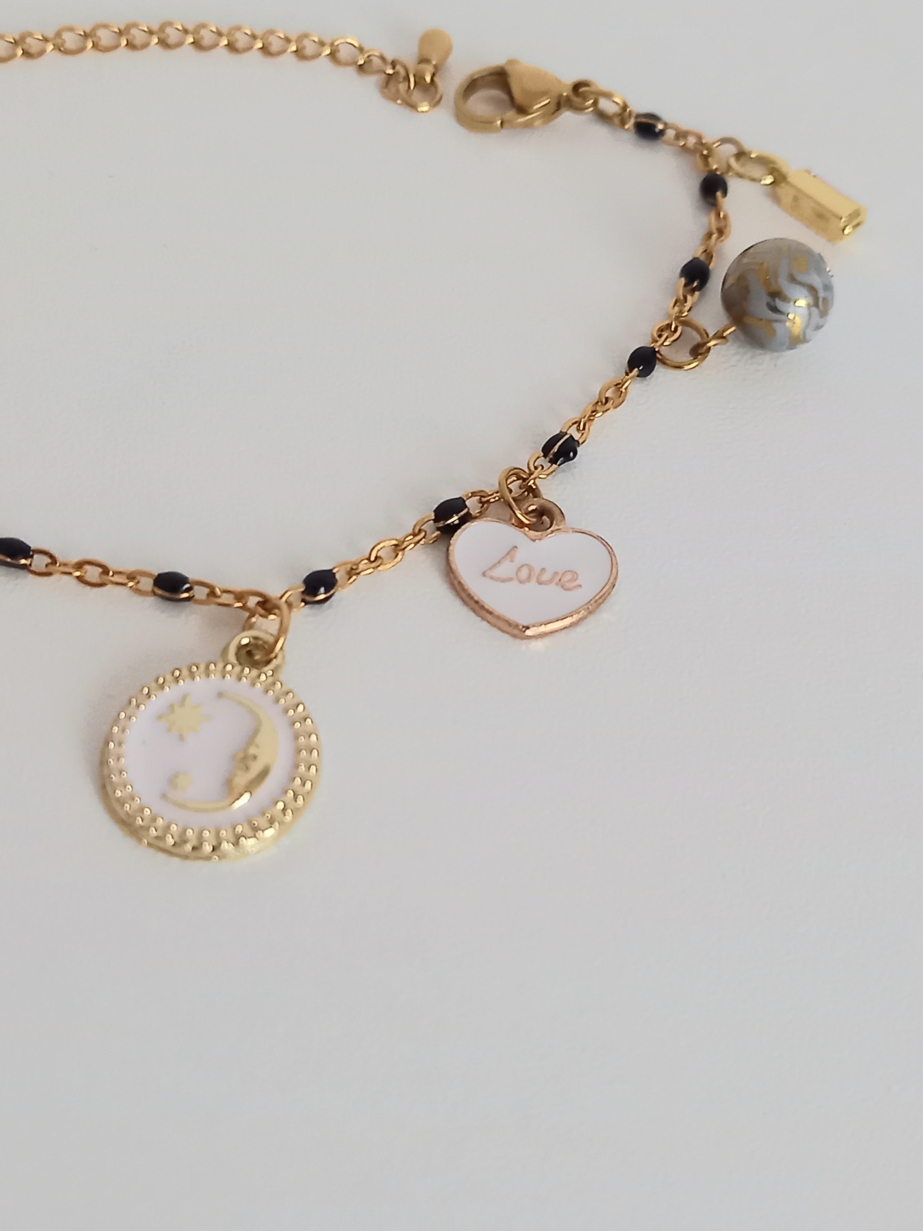 Bracelet tendance Breloques acier inoxydable verre 17cm