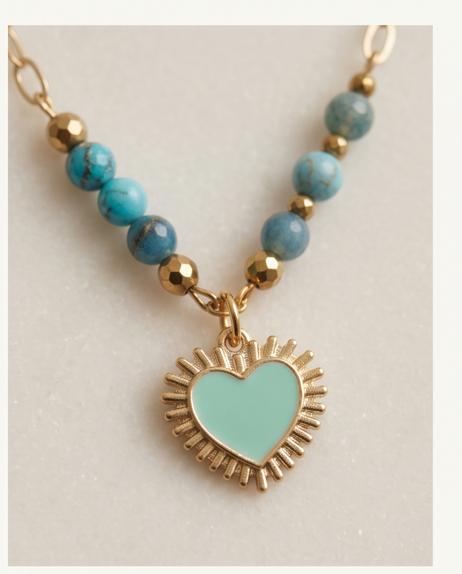 Collier lithotherapie pierre naturelle apatite , acier inoxydable Aline