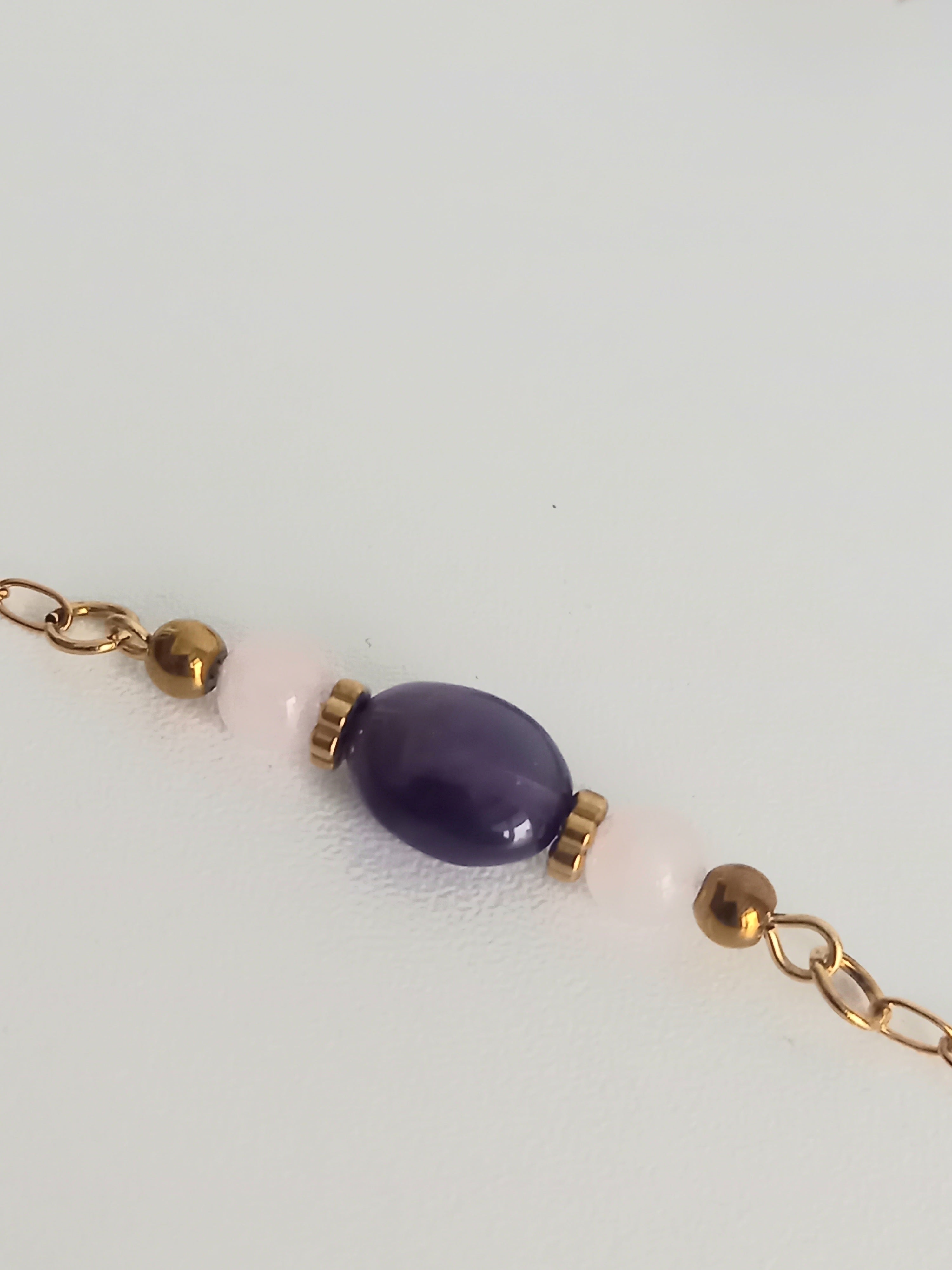 Bracelet améthyste quartz rose - Pierres naturelles acier inoxydable