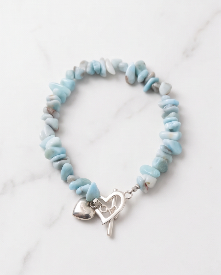 Bracelet lithothérapie larimar - Pierre chips acier inoxydable 16cm