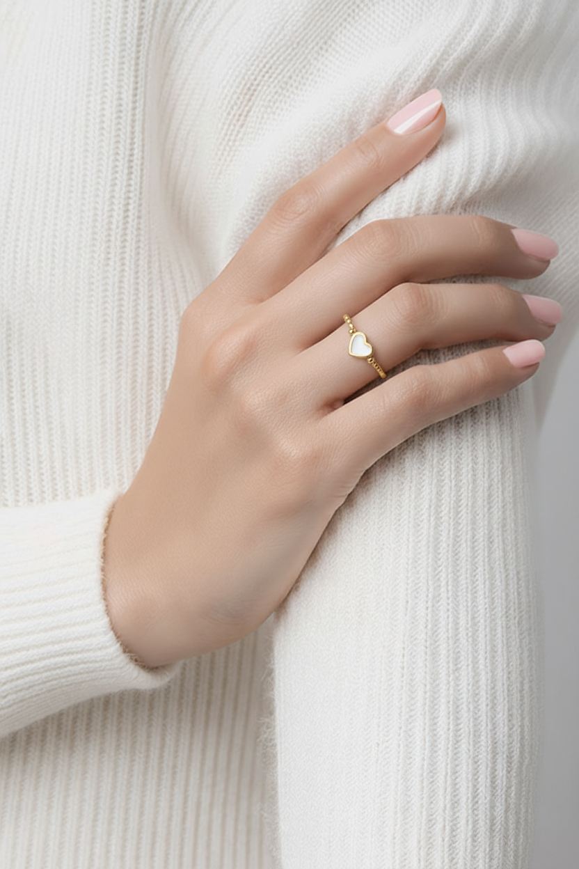 Bague ajustable nacre - Acier inoxydable plaquage ionique