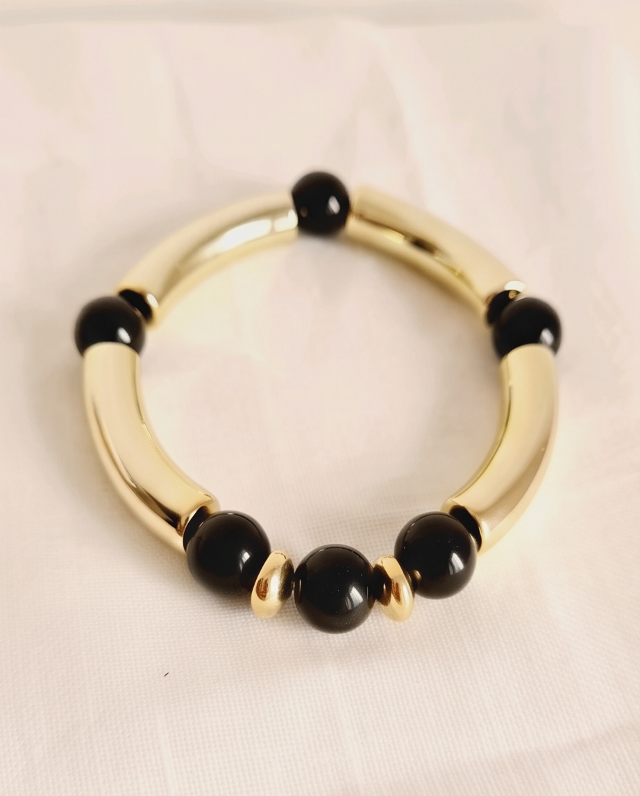 Bracelet Élégant Verre & Lumière Noir – Fait Main France