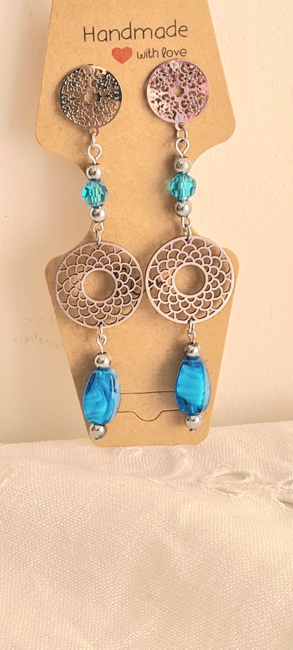Boucles d'oreilles Perles de Verre Bleues – Fait Main France