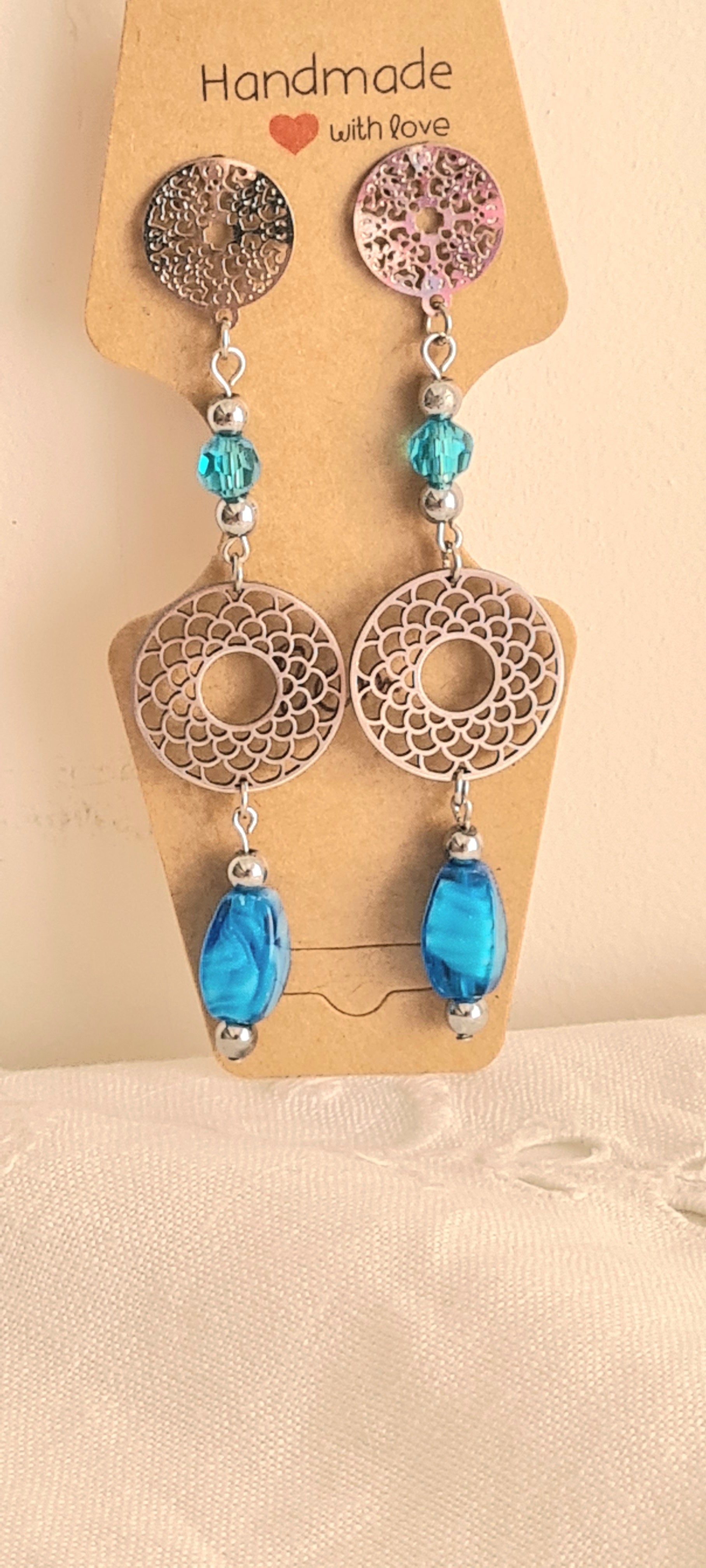 Boucles d'oreilles Perles de Verre Bleues – Fait Main France
