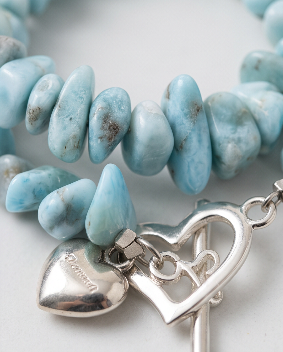 Bracelet lithothérapie larimar - Pierre chips acier inoxydable 16cm