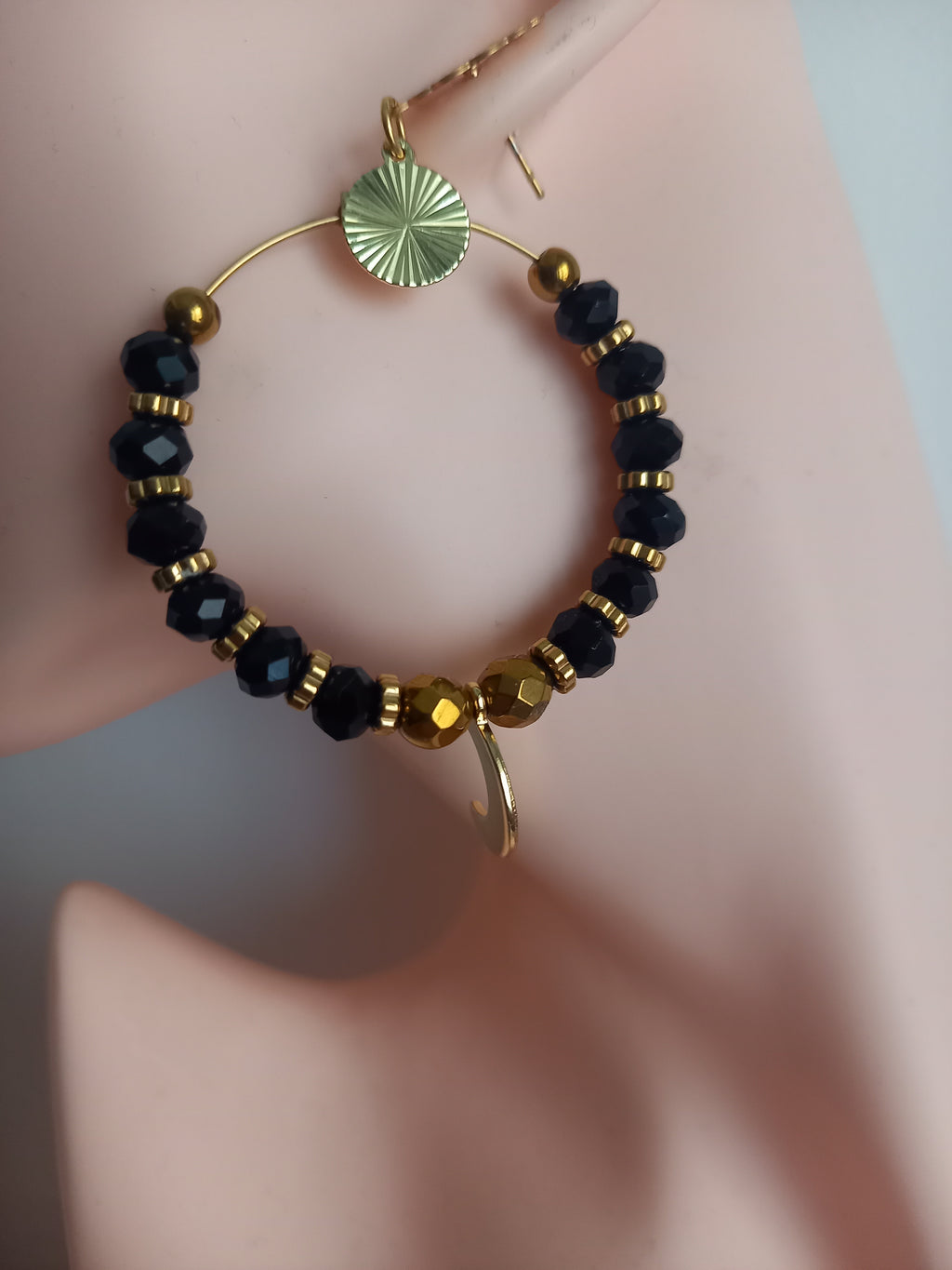 Boucles d'oreilles Acier inoxydable verre hématite 40mm