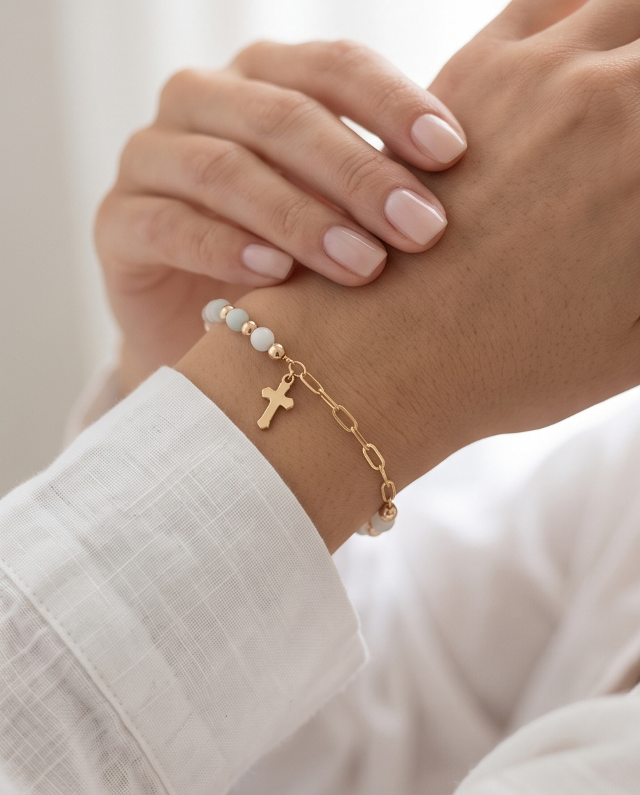 Bracelet amazonite - Perles naturelles acier inoxydable alma