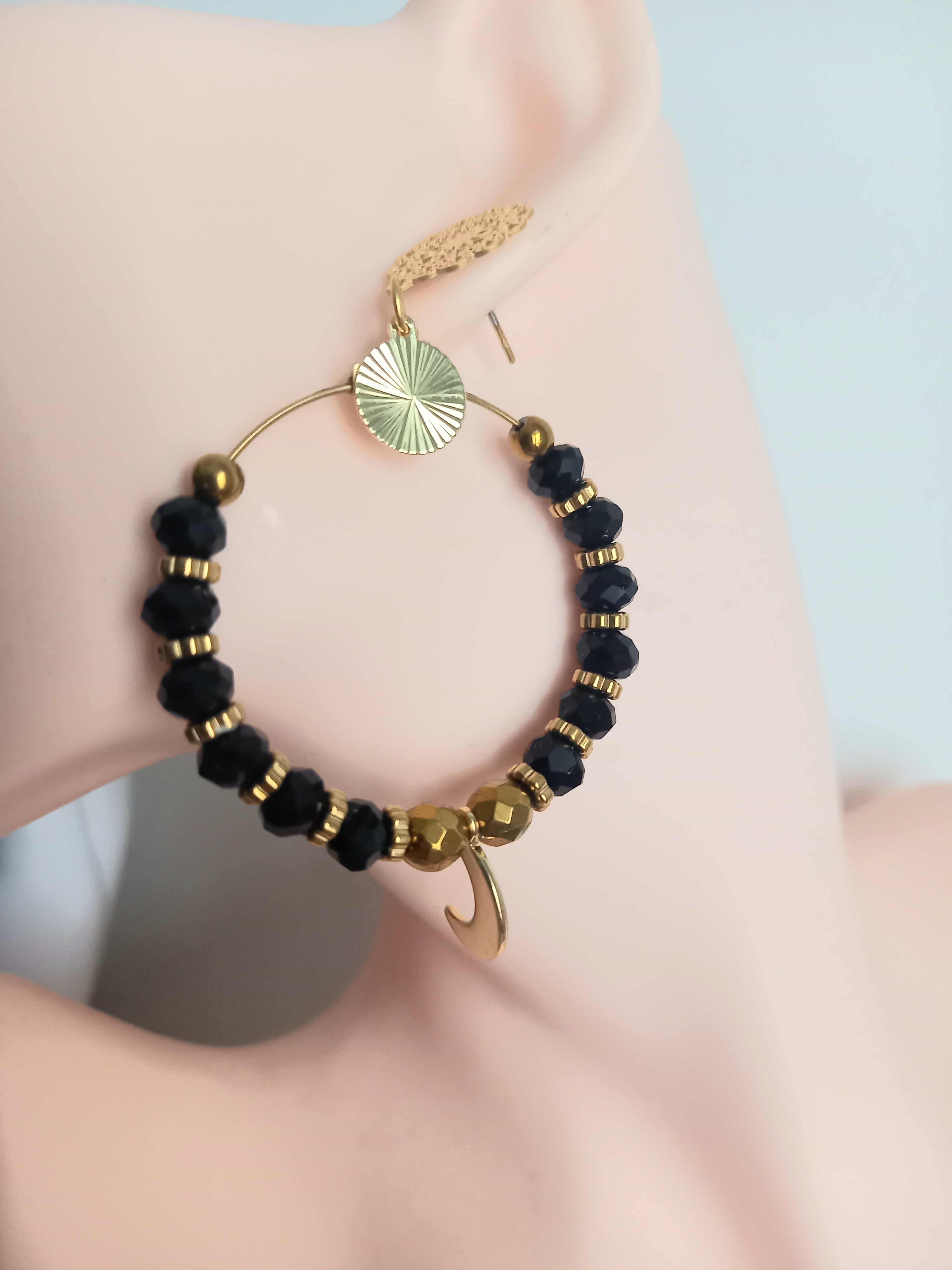 Boucles d'oreilles Acier inoxydable verre hématite 40mm