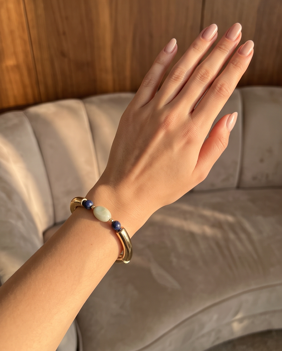 Bracelet Lithothérapie Amazonite & Lapis Lazuli – Sérénité & Expression