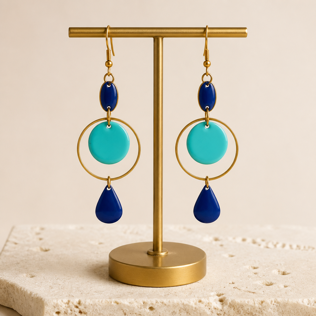 Boucles d'oreilles bleues artisanales – Acier inoxydable & émail | Fait main France