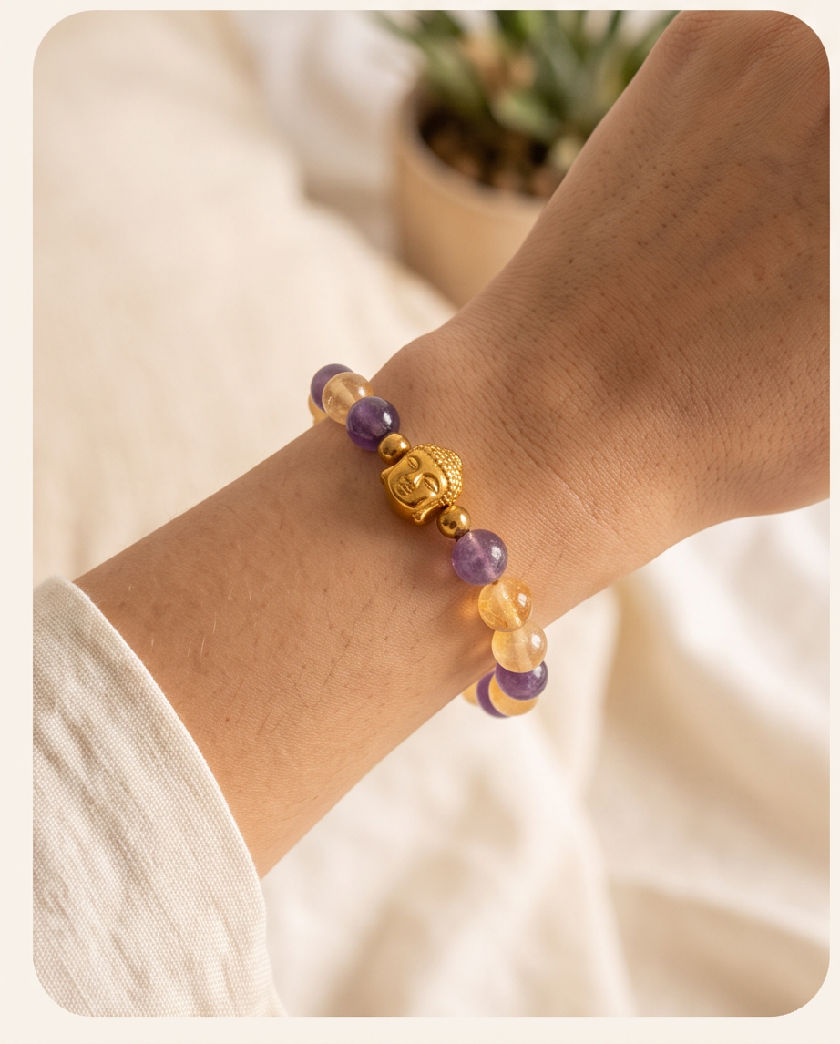 Bracelet Améthyste & Citrine – Lithothérapie | Fait Main France