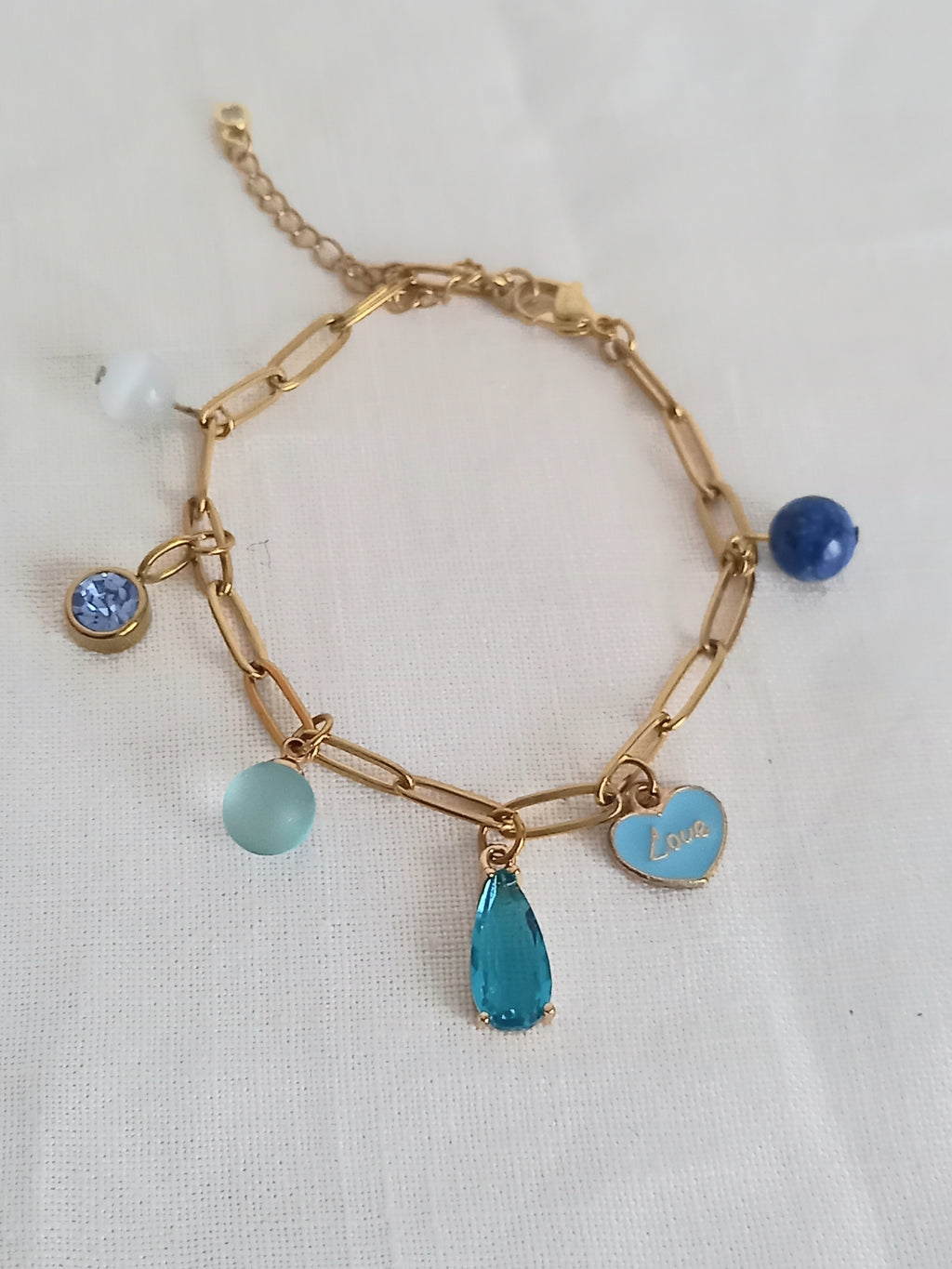 Bracelet bleu breloques - Verre acier inoxydable