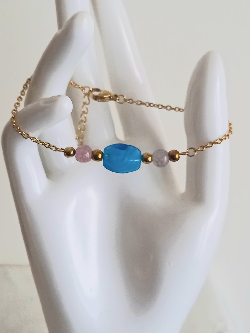 Bracelet Bohème Acier Inoxydable - Verre Perles Élégant 17cm