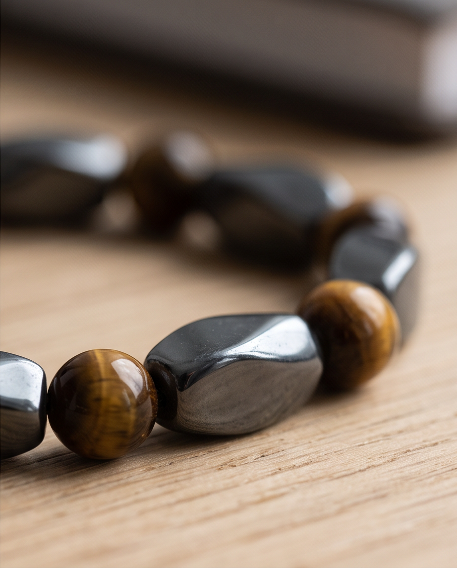 Bracelet homme œil de tigre hématite - Lithothérapie pierres naturelles