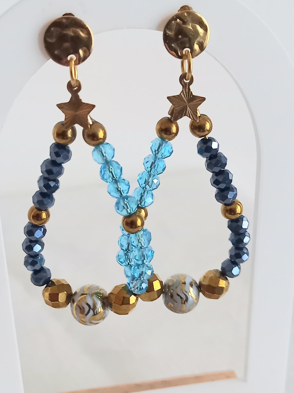 Boucles d'oreilles bleues hématite - Verre acier inoxydable