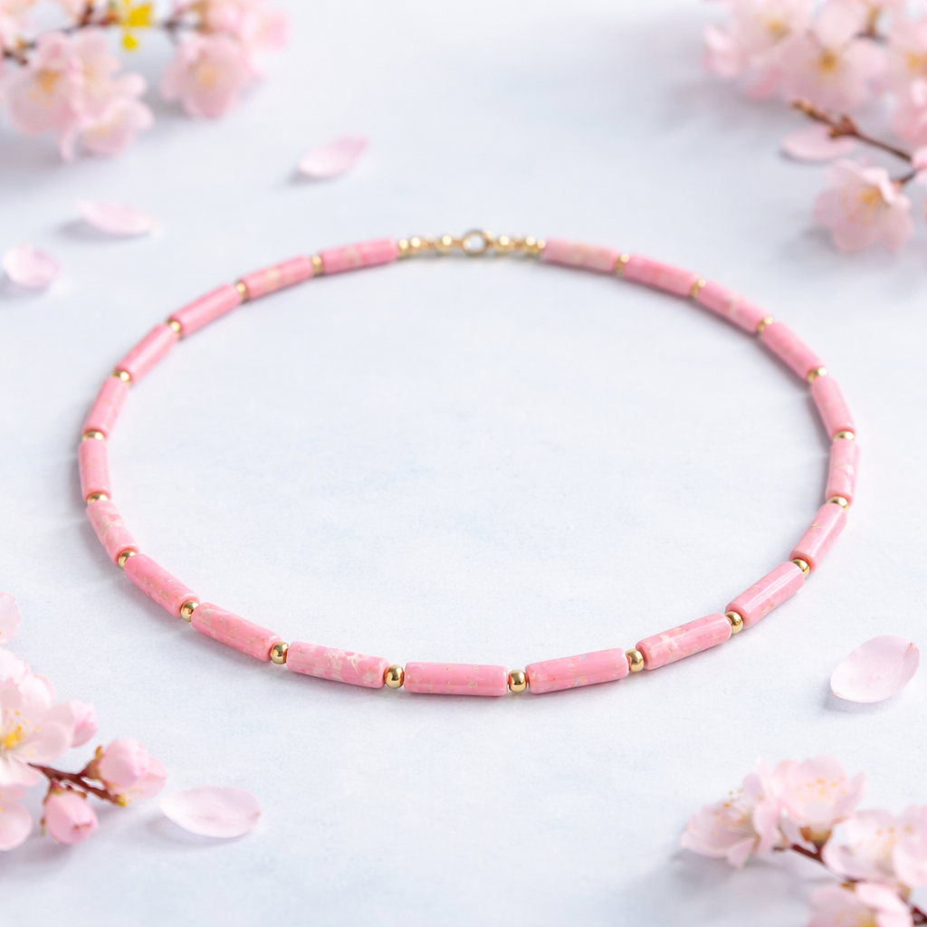 Collier lithotherapie pierre naturelle et acier inoxydable bella rosa