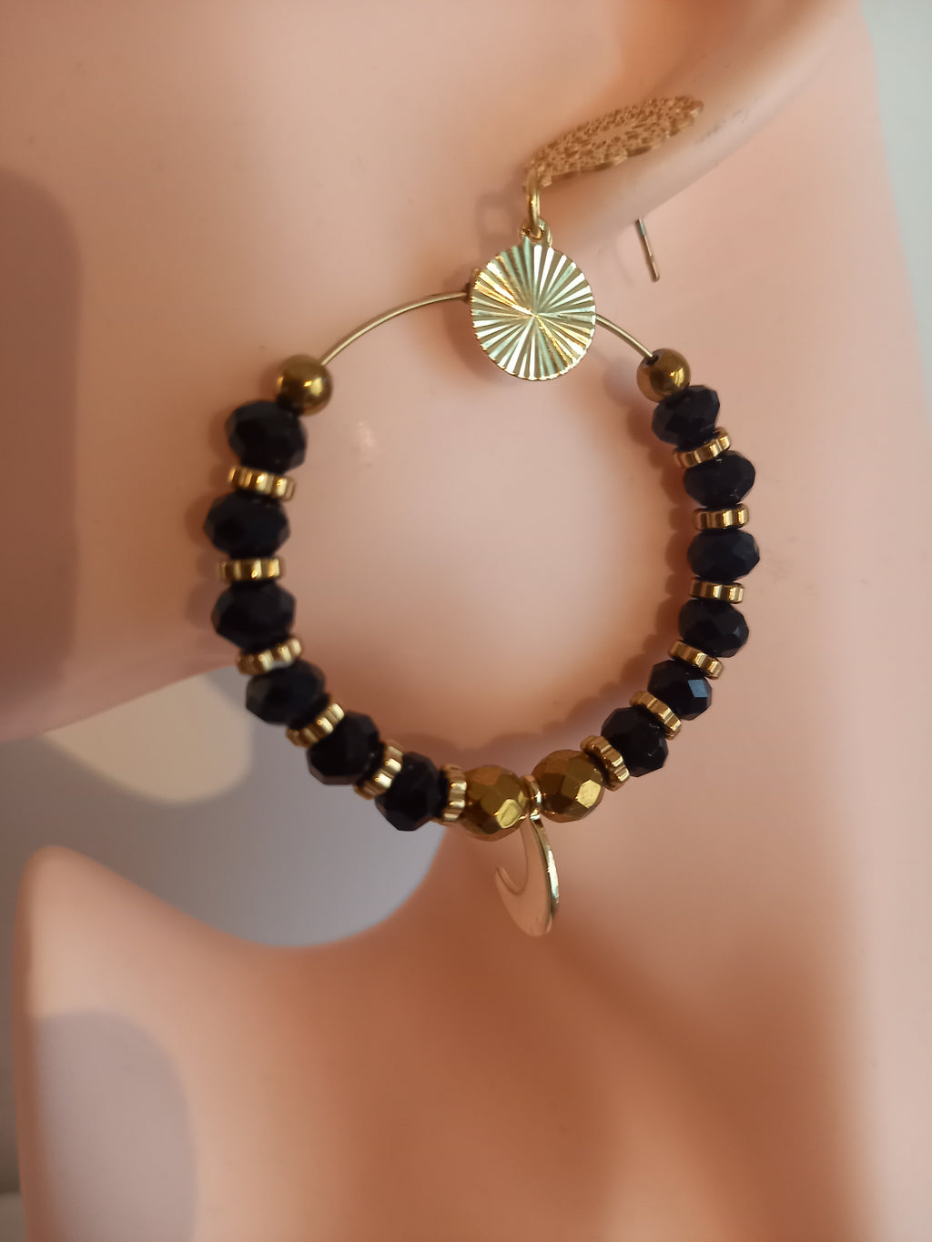 Boucles d'oreilles Acier inoxydable verre hématite 40mm