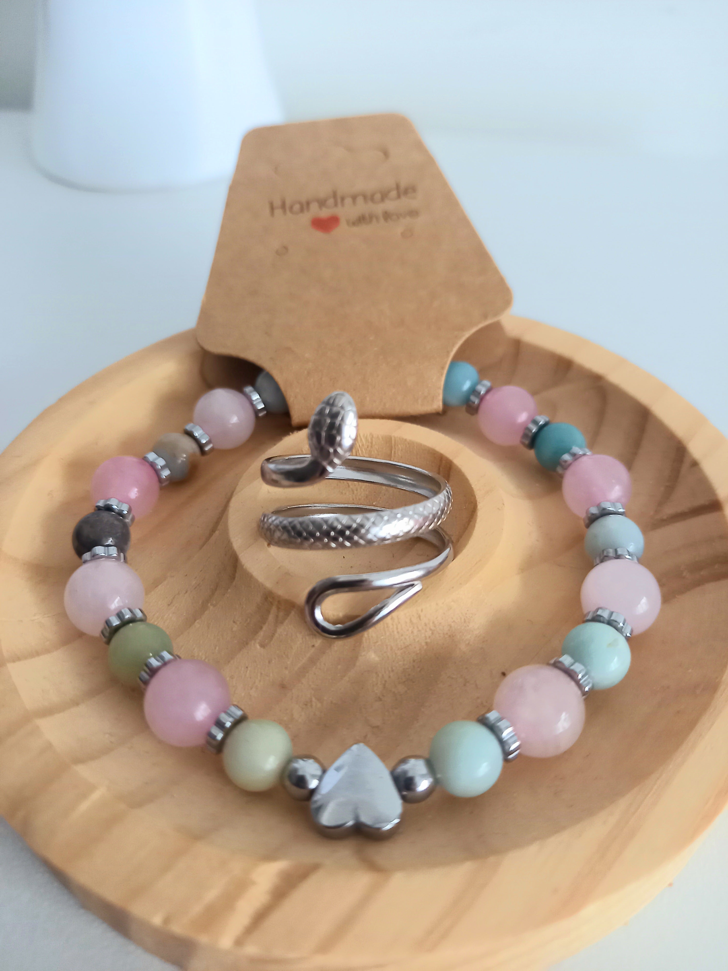 Bracelet lithothérapie quartz et béryl