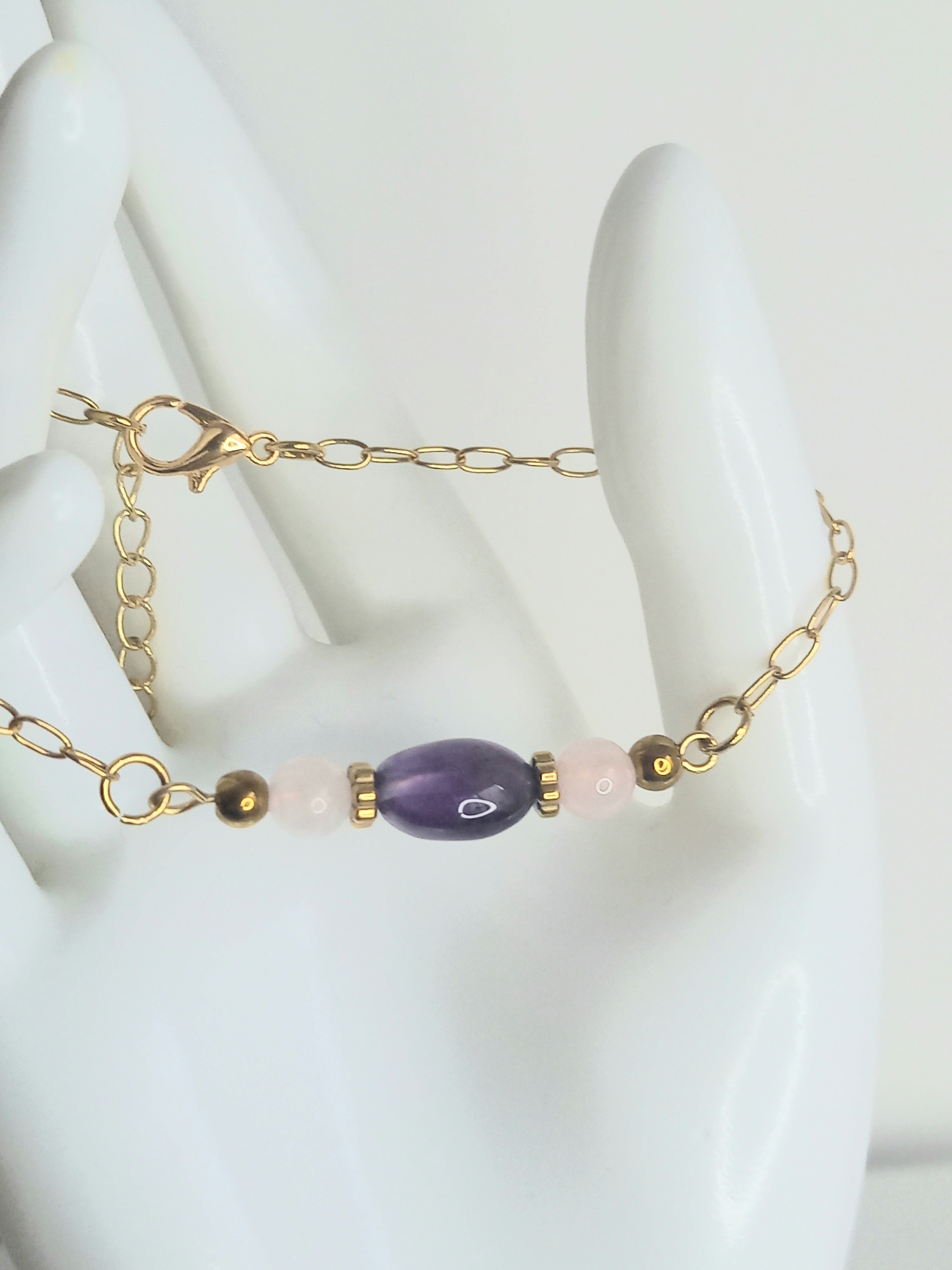 Bracelet Améthyste Quartz Rose - Lithothérapie Pierres Naturelles France