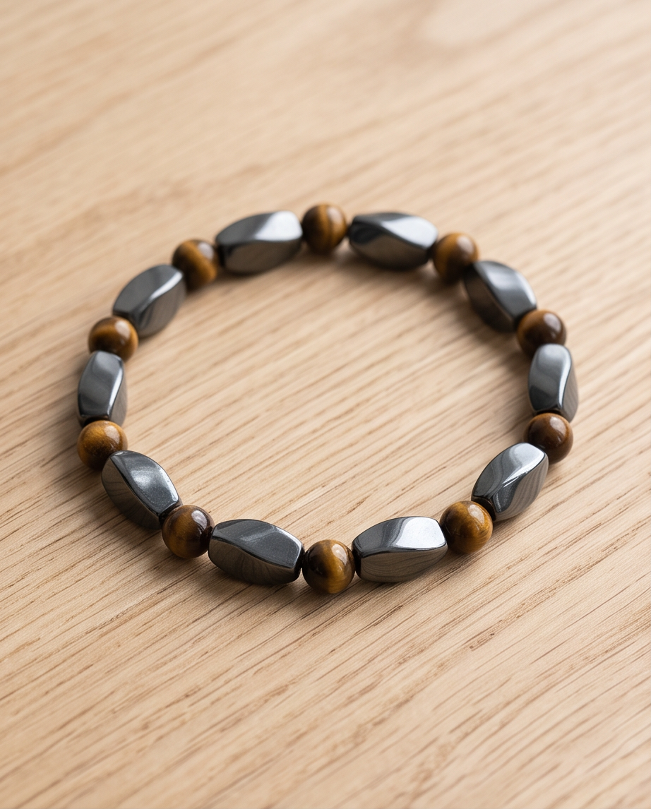 Bracelet homme œil de tigre hématite - Lithothérapie pierres naturelles