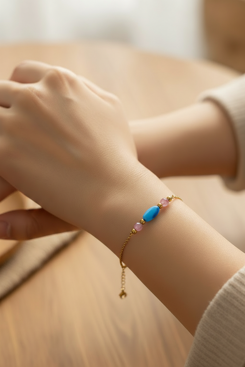 Bracelet Bohème Acier Inoxydable - Verre Perles Élégant 17cm