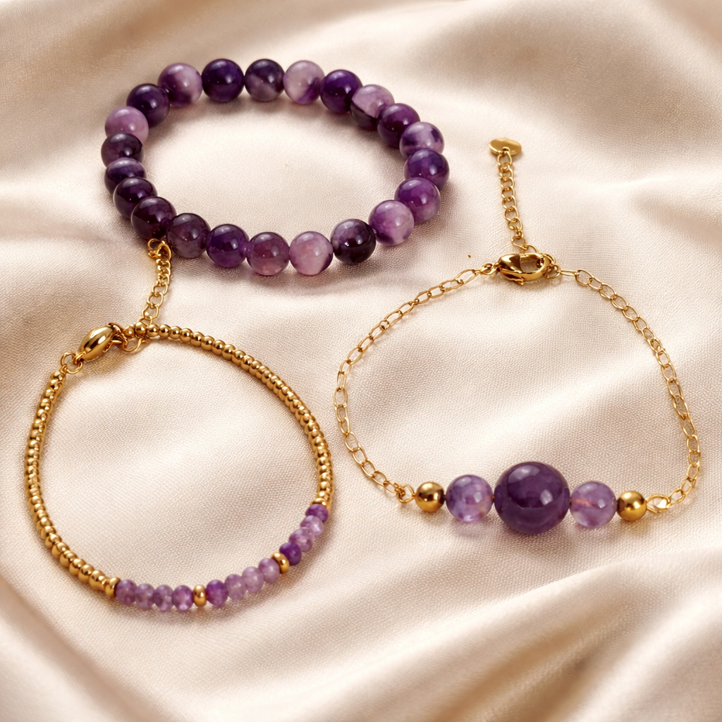 Set 3 Bracelets Améthyste – Lithothérapie, Fait Main France